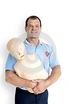 Man Paramedic CPR Dummy Mannequin Medication Concept