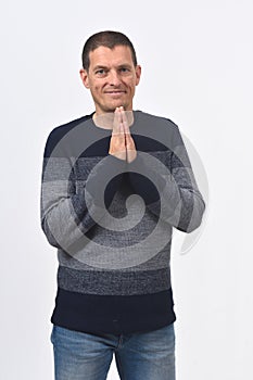 Man  paraying on white background