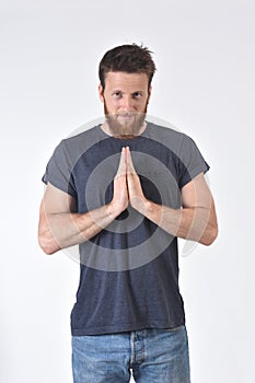 Man  paraying on white background