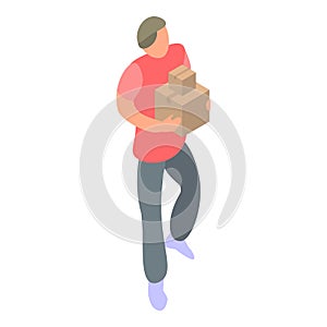 Man parcel delivery icon, isometric style