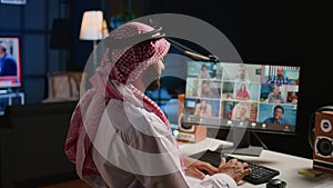 Man participating in videocall webinar