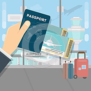 Man with passport and boarding pass