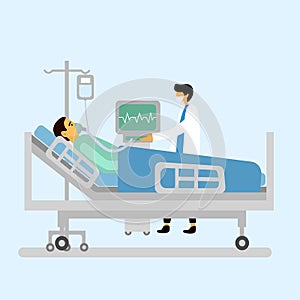 Man patient on artificial lung ventilation in intensive care unit. Patient infected by Covid19 Coronavirus and get treatment in ho