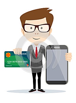 Man paying with credit card on phone