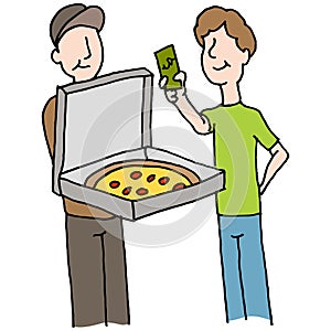 Man paying pizza delivery guy
