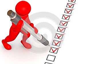 Man with pen and questionnaire