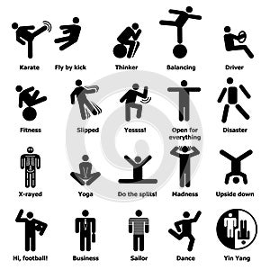 Man people stick icons set, simple style