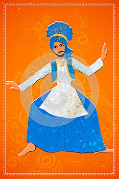 Man performing Bhangra folk dance of Punjab, India