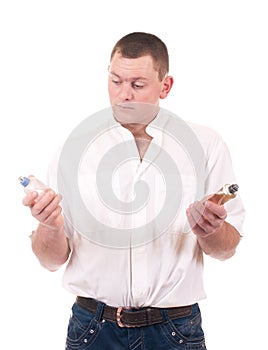 Man with perfume bottle