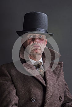 Man in period costume outfit with a top hat