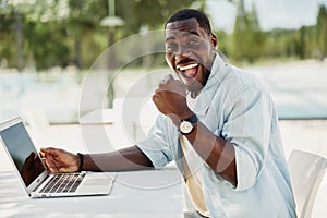 Man person modern male sitting business african black computer adult young happy technology