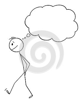 Man or Person Walking and Thinking with Empty Though Bubble, Vector Cartoon Stick Figure Illustration photo