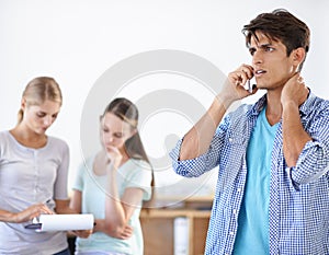 Man, phone call and frustration for communication and networking, technology and connection or anxiety. Male person