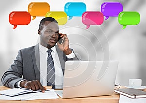 man on phone with shiny chat bubbles