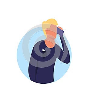 Man with phone vector illustration technology icon. Business mobile and communication character male. Businessman call on device