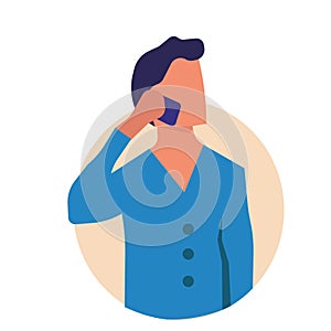 Man with phone vector illustration technology icon. Business mobile and communication character male. Businessman call on device