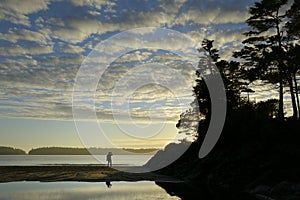 Man photographing the sunset on Tonquin Beach, Tofino