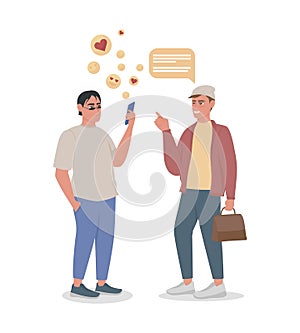 Man phubbing semi flat color vector characters photo