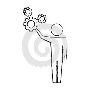 man pictogram with gears mechanic wheels