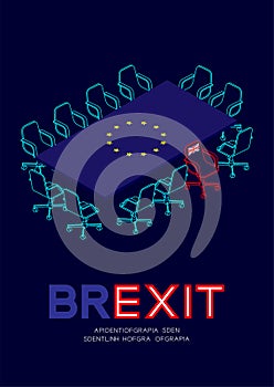 Man pictogram and isometric meeting table European Union EU flag pattern, united kingdom chair leave the meeting, Brexit concept