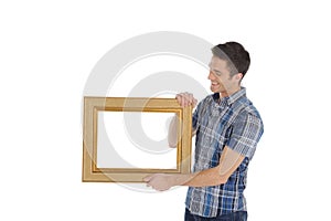 Man with picture frame.