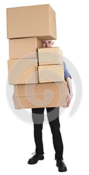 Man and pile carton boxes