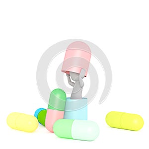 Man with pile of pills concept