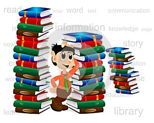 Man and piles of books, cdr vector