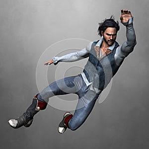 Man in pirate style clothing leaping downwards photo