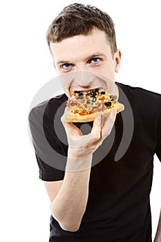 Man with pizza