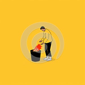 Trashcore Man With Flame Illustration photo