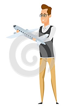 Man, Plane Model Aircraft Modelling Hobby. Vector