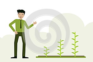A man with plant agriculture flat cartoon background