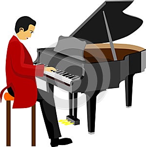 Man Play Classic Piano Vector Illustration