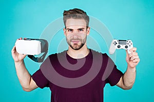 man play video games in virtual glasses, innovations