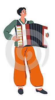 Man playing on accordion, musician performing