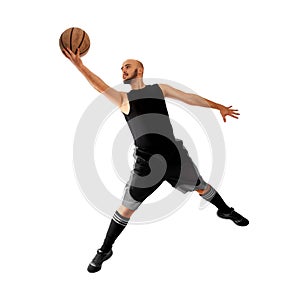 Man playing basketball on white background