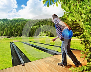 Man playing bowling