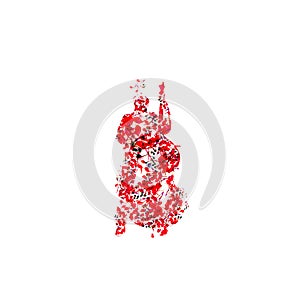 Man playing cello made of musical notes. Red musical notes violoncellist vector illustration design for live concert events, music