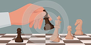 Man playing chess and checkmating the opponent