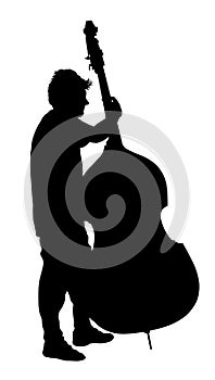 Man playing contrabass vector silhouette isolated. Music man with contra bass standing on the concert event. Double bass performer