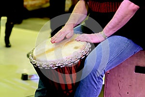 Man playing the drum. Post processing photo