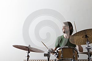 Man Playing Drum Set