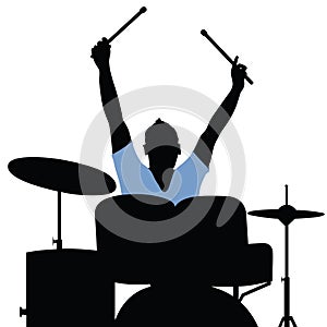 Man playing drumms silhouette music illustration