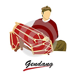 Man playing gendang traditional music instrument photo