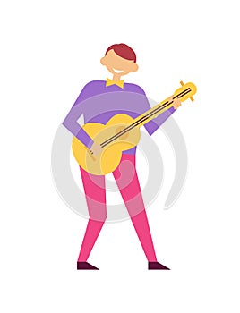 Man Playing on Guitar at Birthday Party Vector