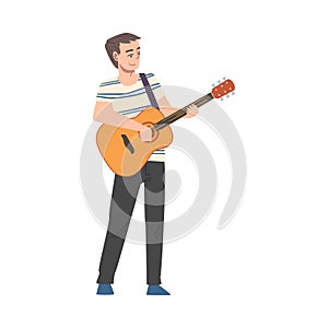 Man Playing Guitar, Male Musician Playing Strings at Musical Performance or Learning to Play Musical Instrument Cartoon