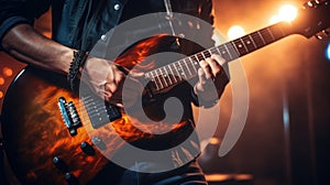 man playing guitar on a stage musical concert close-up view