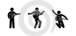 Man playing the guitar, stick figure man icons