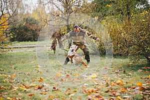 Man playing with his dog